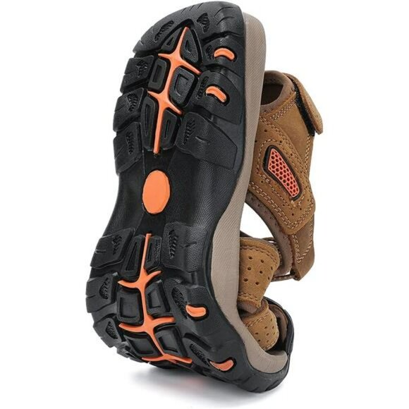 FLARUT Mens Hiking Sandals Closed Toe Leather Water Shoes Outdoor Trail Sport